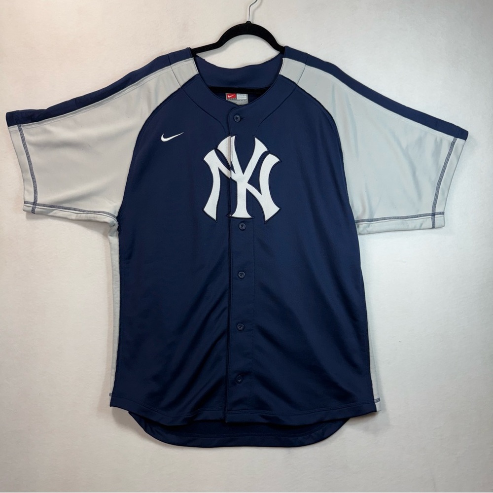 Nike Navy and Light Gray New York Yankees Button-Up Jersey